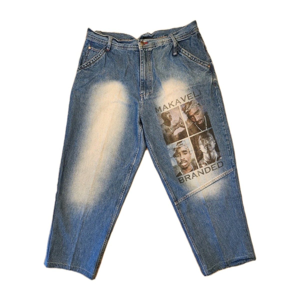 Vintage Tupac Makaveli Jeans Men's 38x34 Baggy Denim Wide Leg Y2K