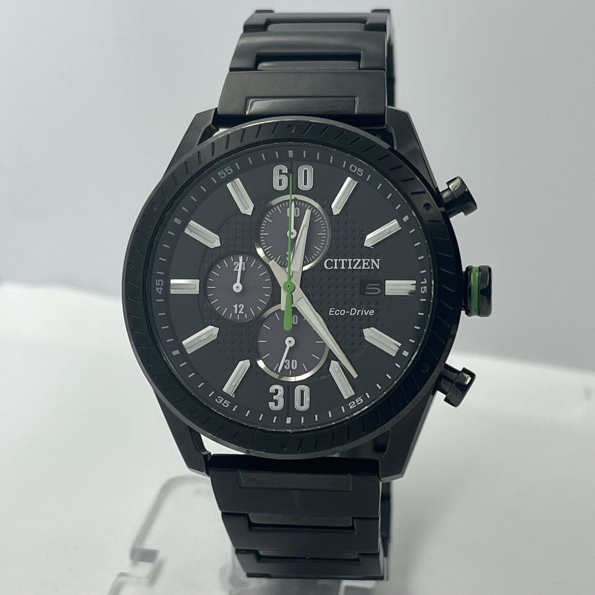 Citizen CTO Men's Eco-Drive Black Chronograph Steel 42mm Watch
