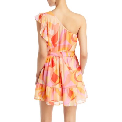 AQUA Womens Sheer Cold Shoulder Fit & Flare Dress In Orange Size M