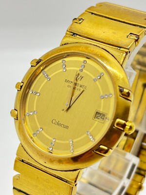 Exc+5] RAYMOND WEIL Coliseum 18K Gold QZ Watch Used Working From