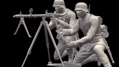 1/35 WwII German MG38 Light Machine Gun 2 Figures Model Kit 3D