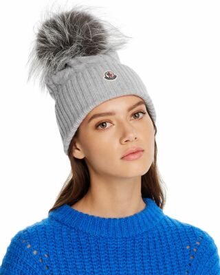 Moncler Fox Fur Pom-Pom Cable-Knit Beanie BERRETTO TRICOT NEW | eBay