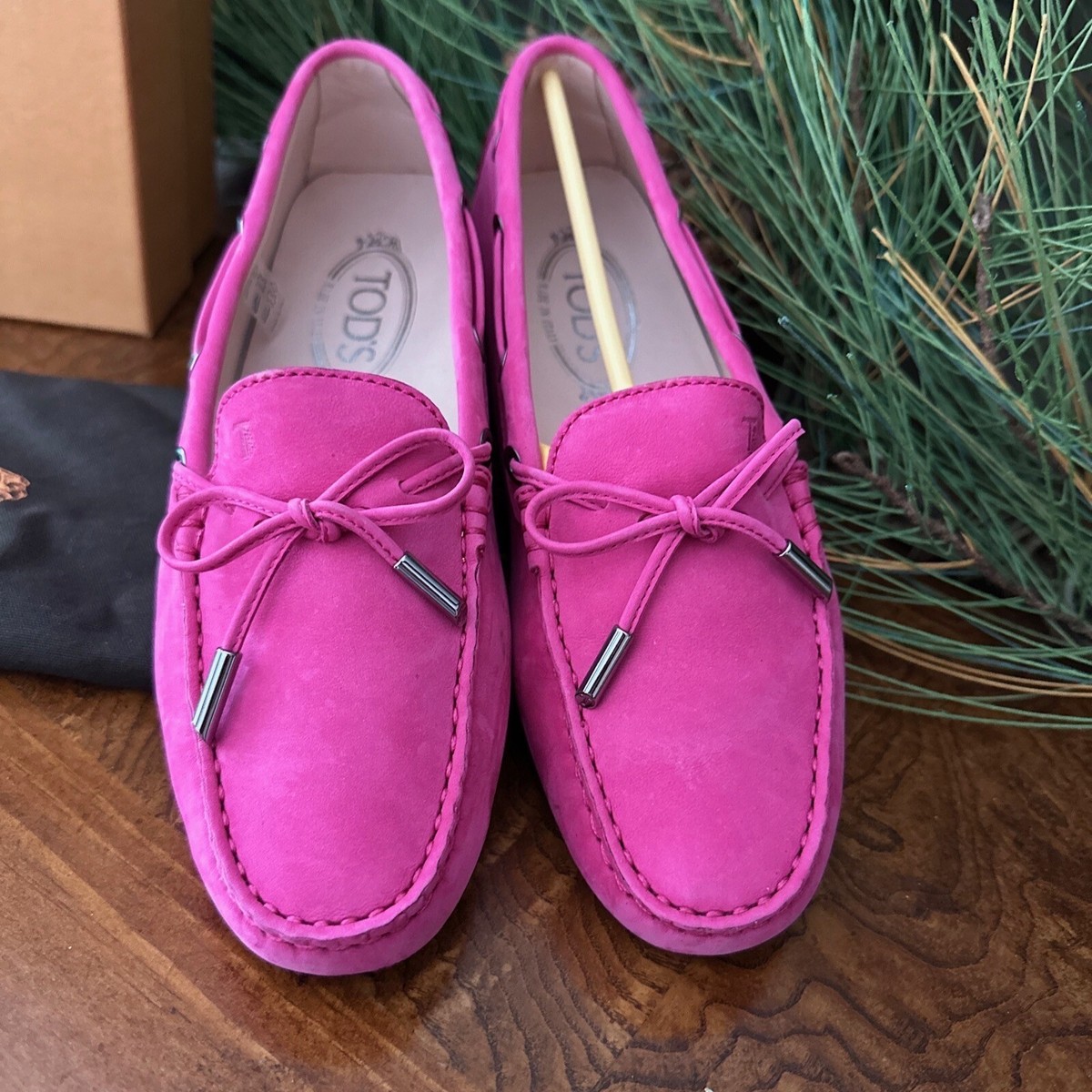 Womens Tods TOD'S Hot Pink Suede Leather Loafers Driving Shoes Sz