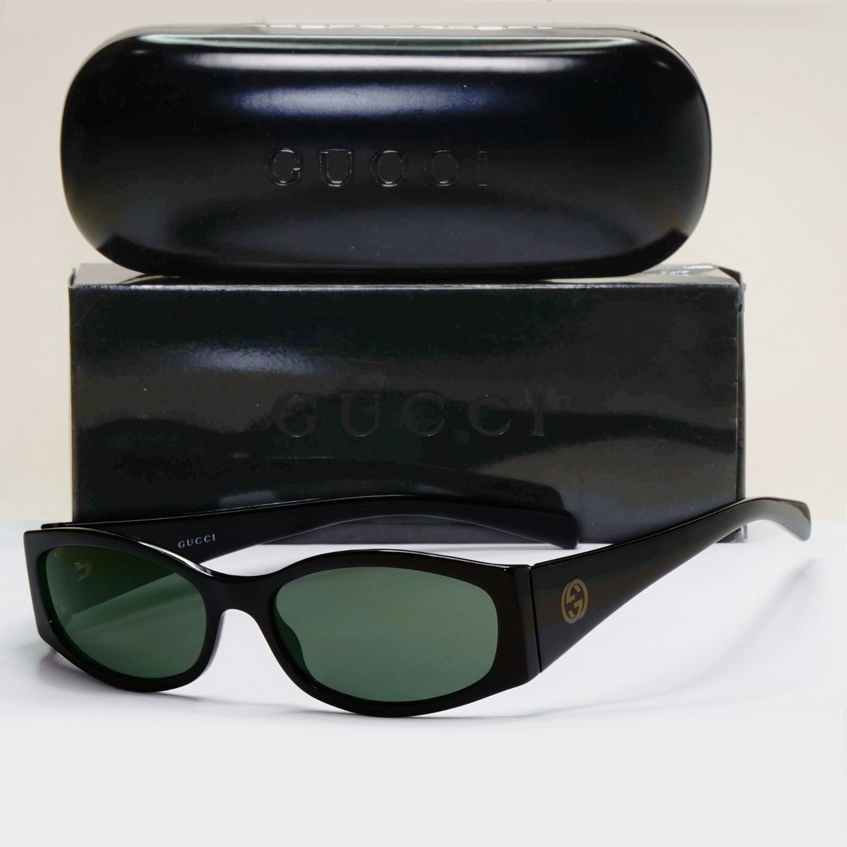 Gucci Sunglasses 1999 Vintage Black Green Rectangle GG 2524/S 807