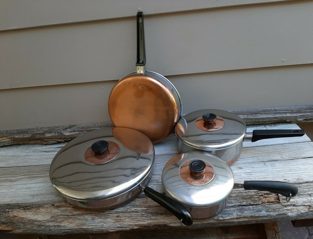 Vintage 70's Stainless steel copper clad 7 piece cook set Made in