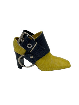 1017 ALYX 9SM Women's Navy and Yellow Reptile Print Cowboy Heels