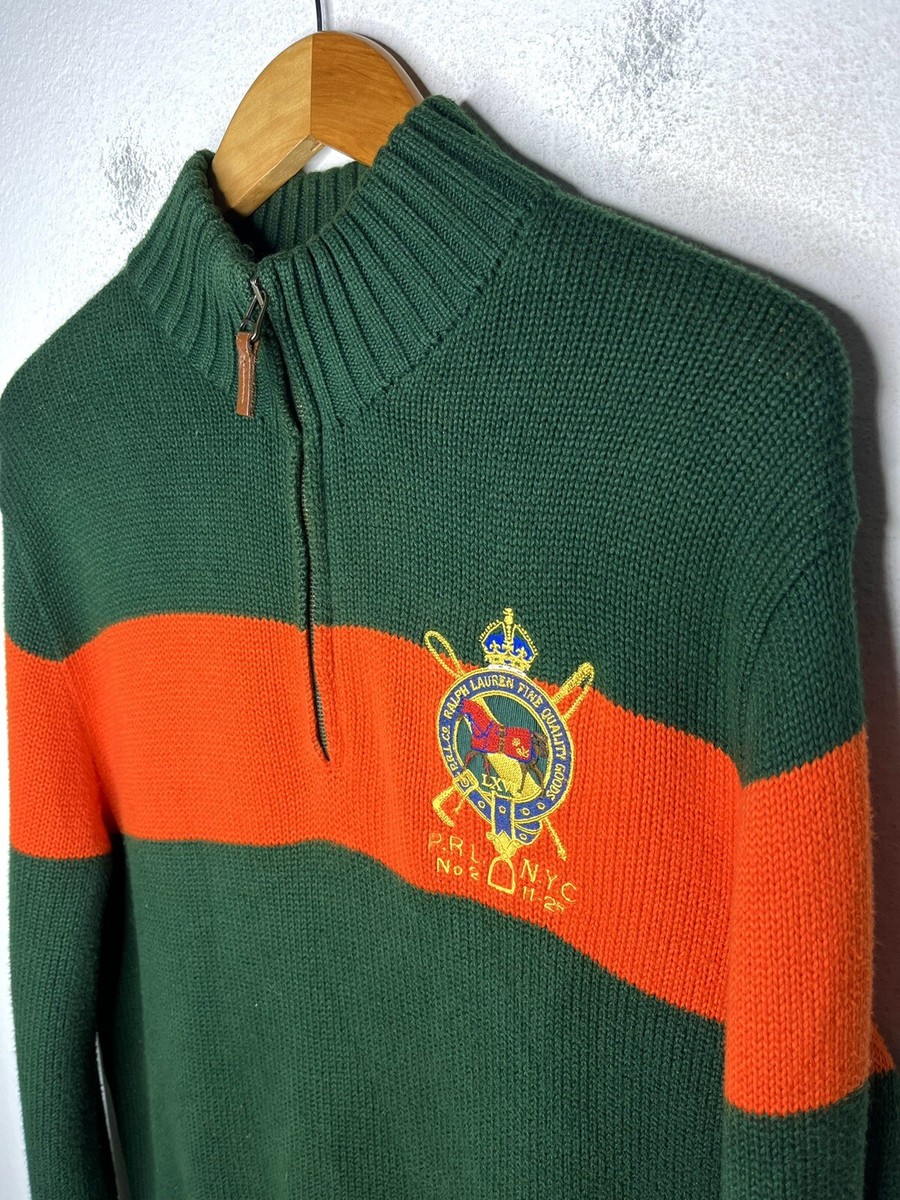 Polo Ralph Lauren Small Sweater Green Orange 1/4 Zip RRL Crest