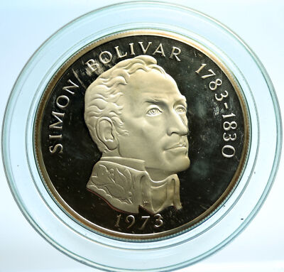 1973 PANAMA Old Proof Silver 3.85oz 20 Balboas Coin LARGE SIMON