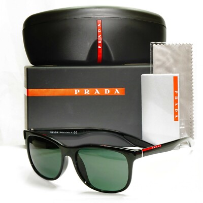 Authentic Prada Mens Glossy Black Green Square Sunglasses SPS 03O