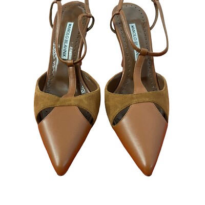 Manolo Blahnik Turgimodhi 90 Cutout Leather Suede Slingback Pumps