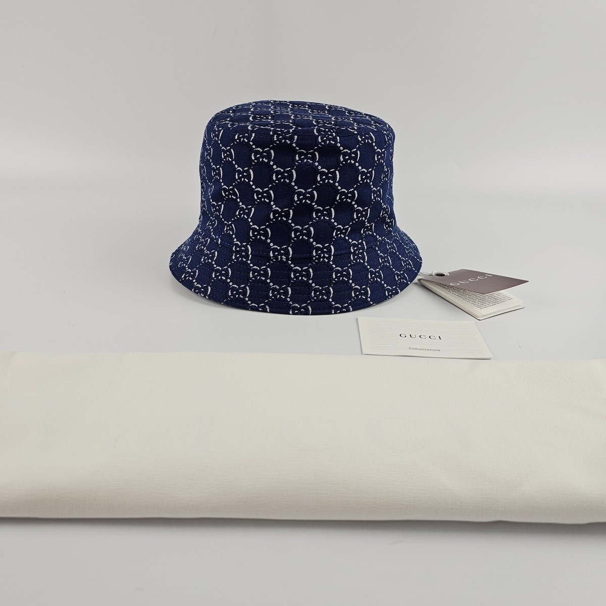 GUCCI $675 Blue Cotton GG Shadow Bucket Hat New And Authentic | eBay