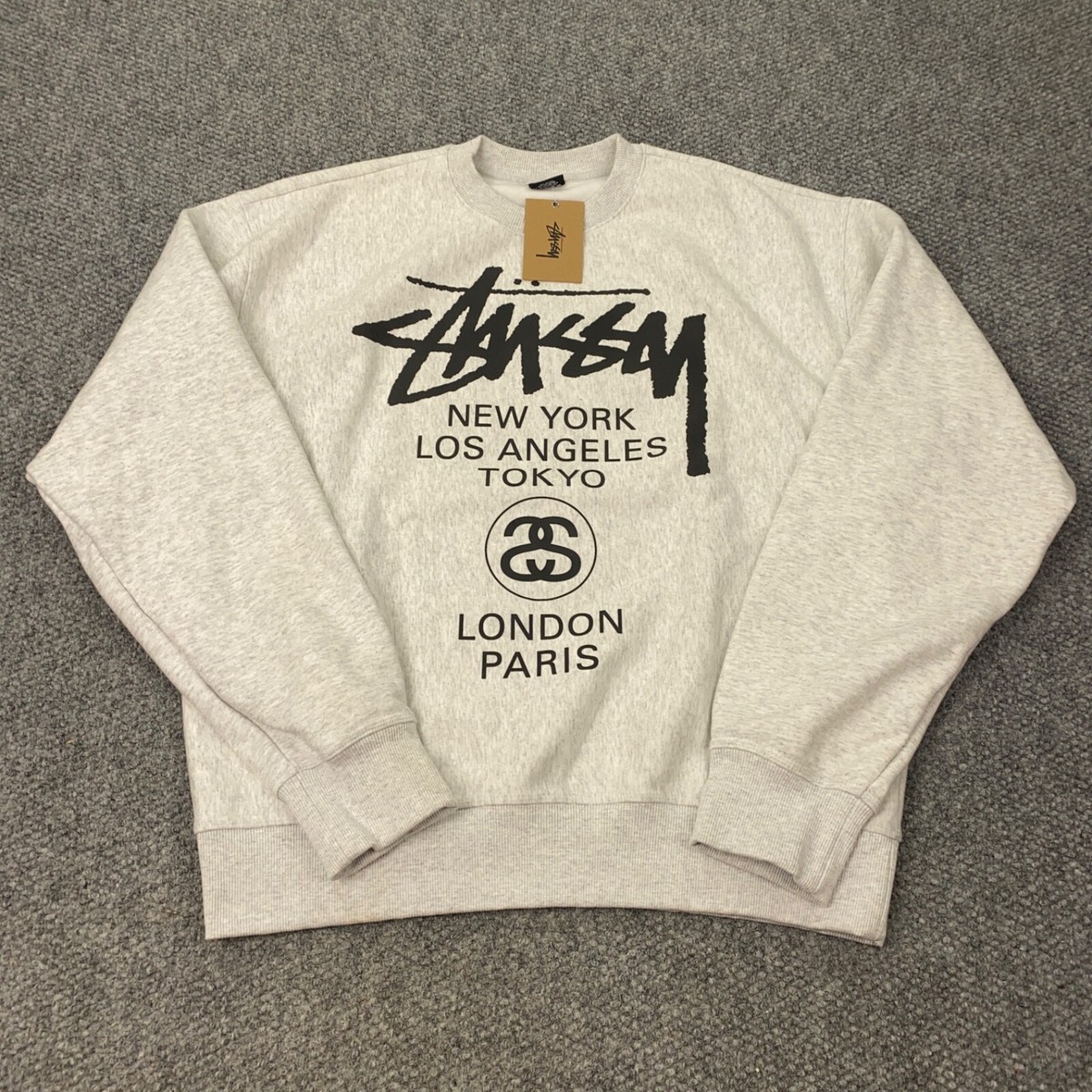 Stussy World Tour Crew Mens XL Gray Sweatshirt NWT | eBay