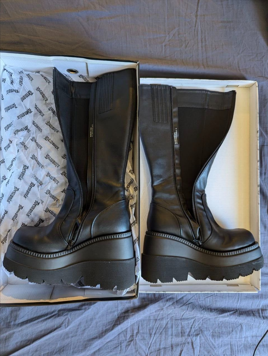 DEMONIA SHAKER-100 Black Vegan Leather - Knee High Boots Size 9 | eBay