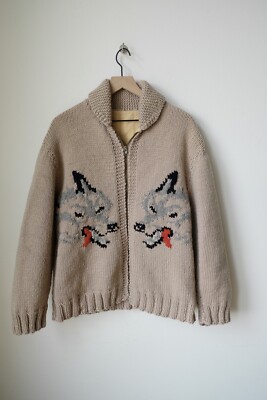 RARE Vintage 1950s Wolf Mary Maxim Cowichan Sweater Wool 100