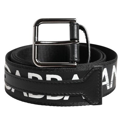 DOLCE & GABBANA Belt Black White DG Logo Brass Metal Buckle 105cm
