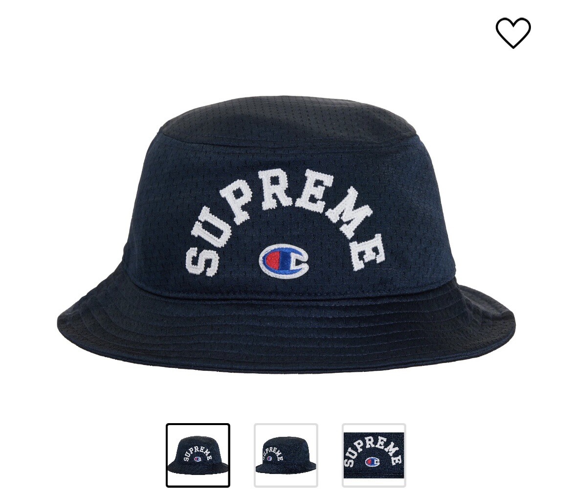 SUPREME X CHAMPION MESH CRUSHER BUCKET HAT SS24 SIZE S/M NAVY Free