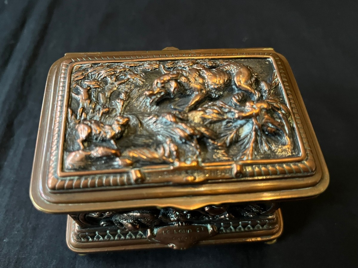 Antique Bronze Jewelry Box Leopold Oudry PARIS L T Hingre. Signed