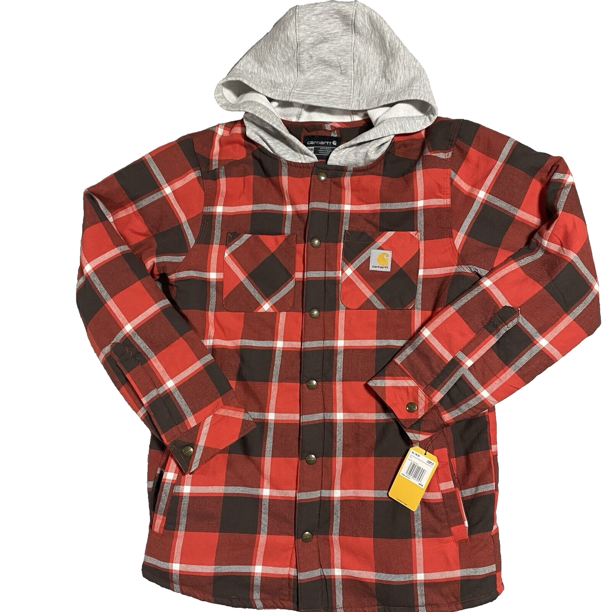 Carhartt Flannel Sherpa Lined Snap Front Plaid Hooded Jacket Youth