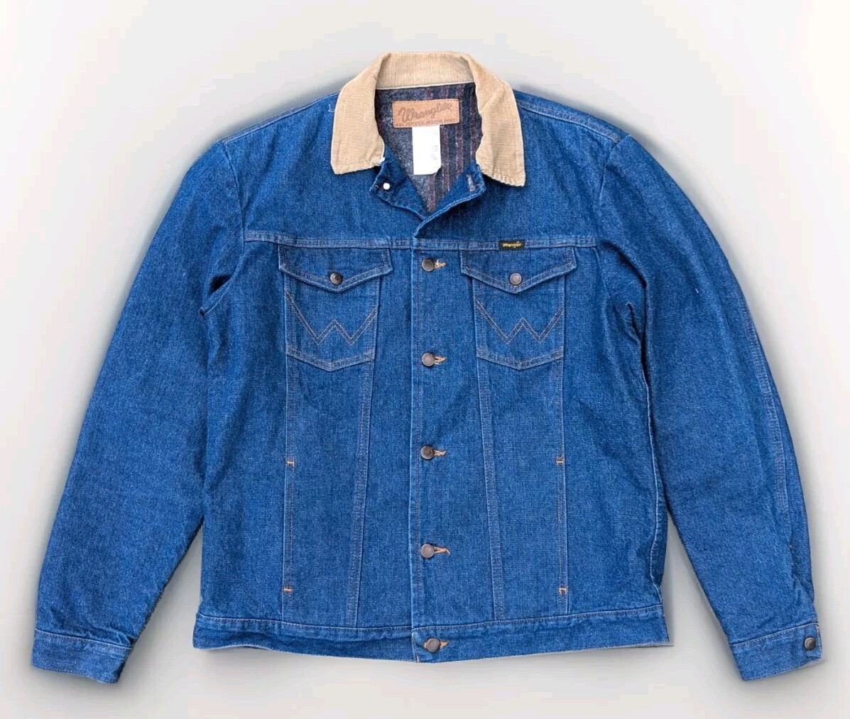 VTG Mens Wrangler Western Denim Blanket Trucker Jacket 42L 90s Y2K