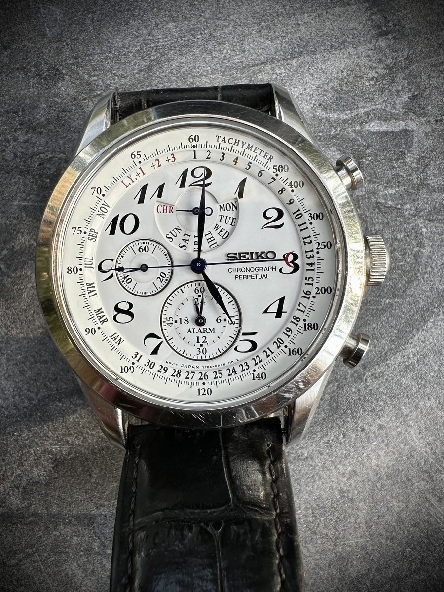 SEIKO Chronograph Perpetual Alarm 7T86-0AC0 Quartz Japan Men's