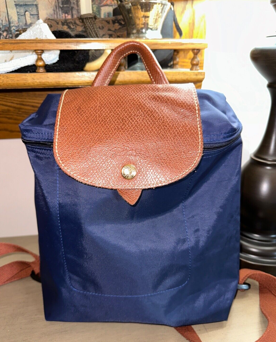 LONGCHAMP Le Pliage Original M backpack bag purse EUC Navy blue | eBay