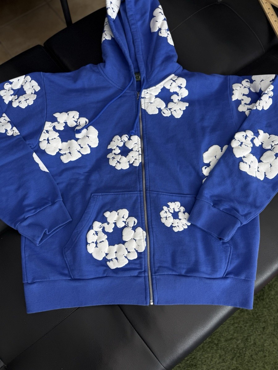 Size M - Denim Tears Cotton Wreath Blue Zip Up Hoodie 100