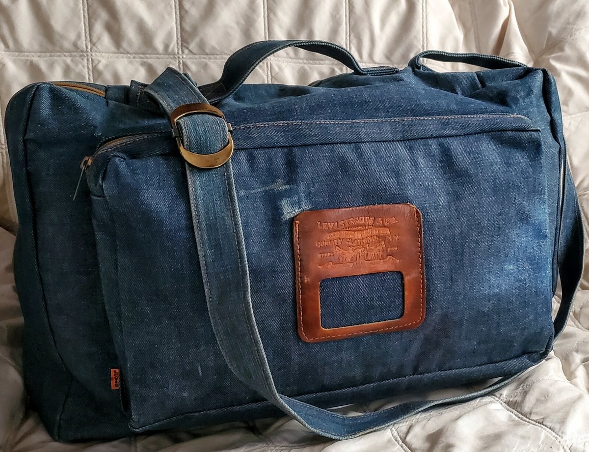 1960s Levi's Orange Tab Denim DUFFEL Shoulder Bag 19x12x7 VINTAGE