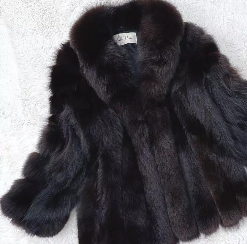 Belle Vison Saga Fox Fur Half Coat Mid Length Size-L Black fashion