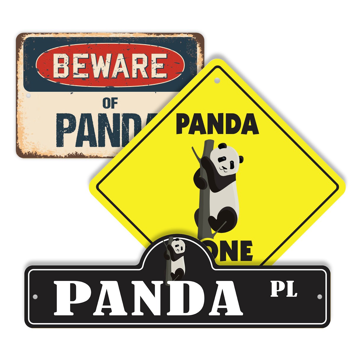 Panda (3 Pack) Plastic Street Sign Crossing Warning Vintage Rustic
