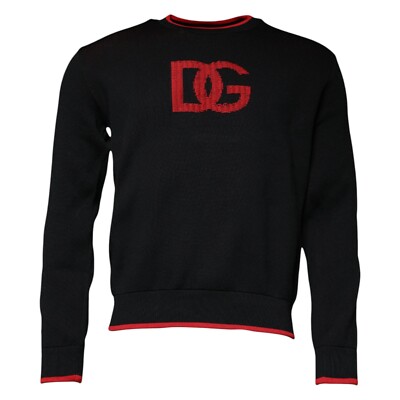 DOLCE & GABBANA Sweater Black DG Logo Crew Neck Sweatshirt IT46