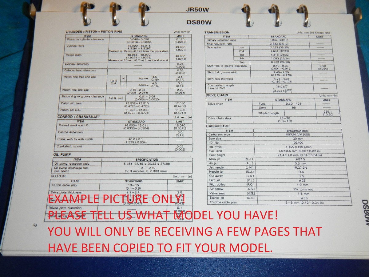 1991 91 SUZUKI SERVICE SPECIFICATIONS SPEC REFERENCE SHEET | eBay