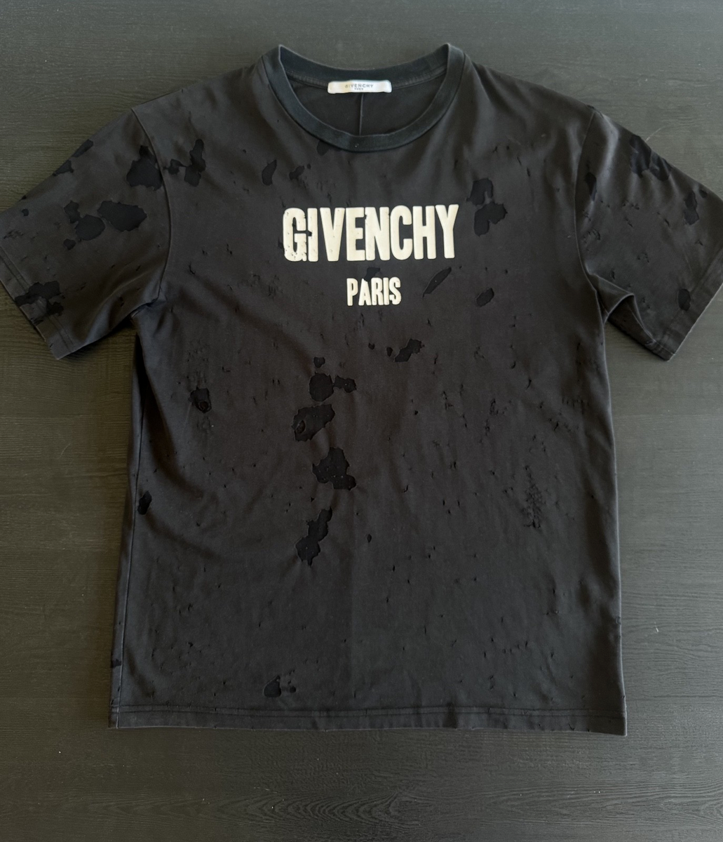 authentic Givenchy T-shirt black distressed Givenchy logo tee