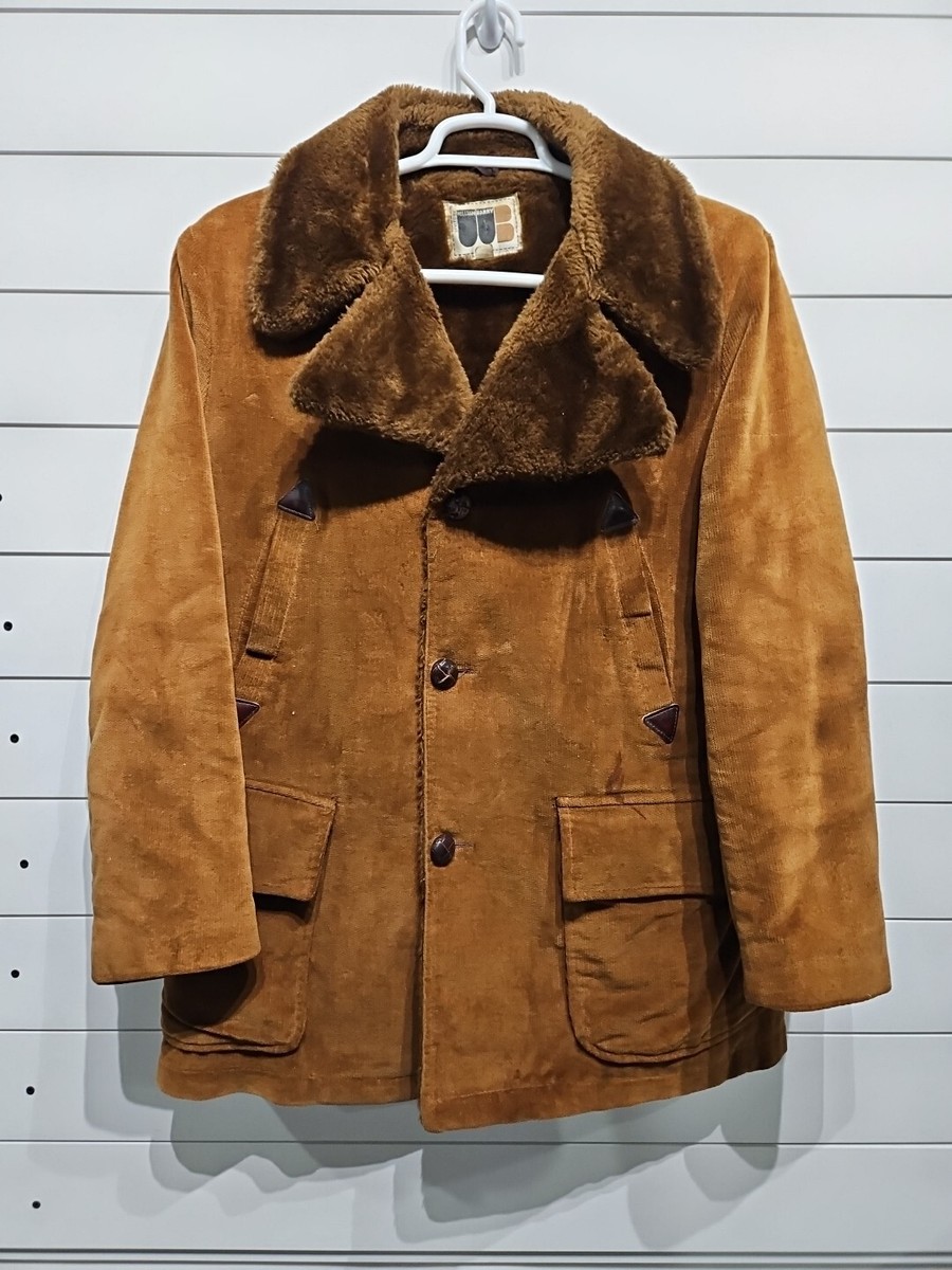 Vtg 1970s William Barry Corduroy Fur Lined Brown Coat Jacket Mens