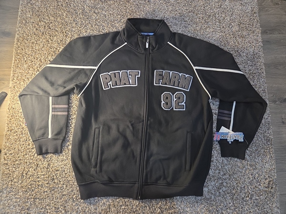 Vintage Phat Farm Jacket Mens XL Black Streetwear Full Zip Sweater