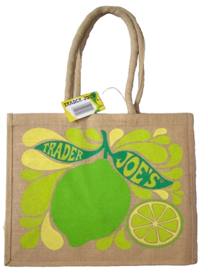 Trader Joe's Large Tote Bag Lemon and Lime Jute Burlap Reusable