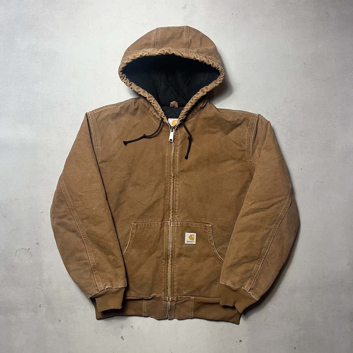 Carhartt Quilted Lined Brown Full Zip Work Coat Jacket WJ130