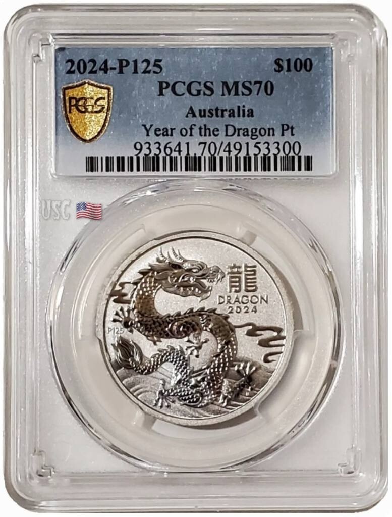 2024 1 Oz PLATINUM $100 Australia LUNAR YEAR OF THE DRAGON PCGS