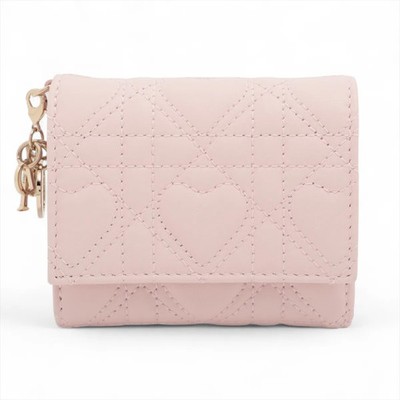 Dior Lady Dior Lotus Wallet Lambskin Compact Wallet Pink Heart