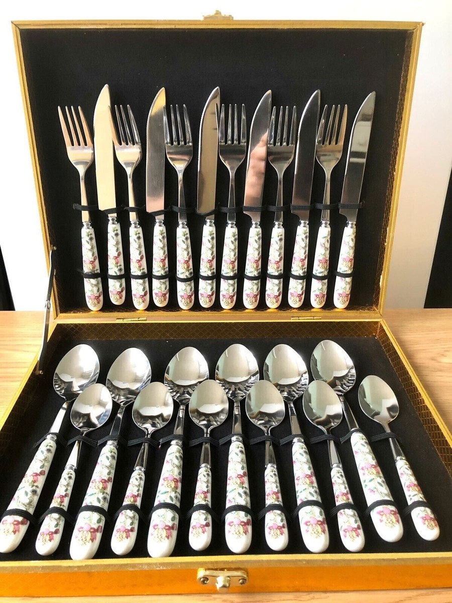 24 Pieces Floral Minton Design Style Cutlery Set Spoon Knife Fork