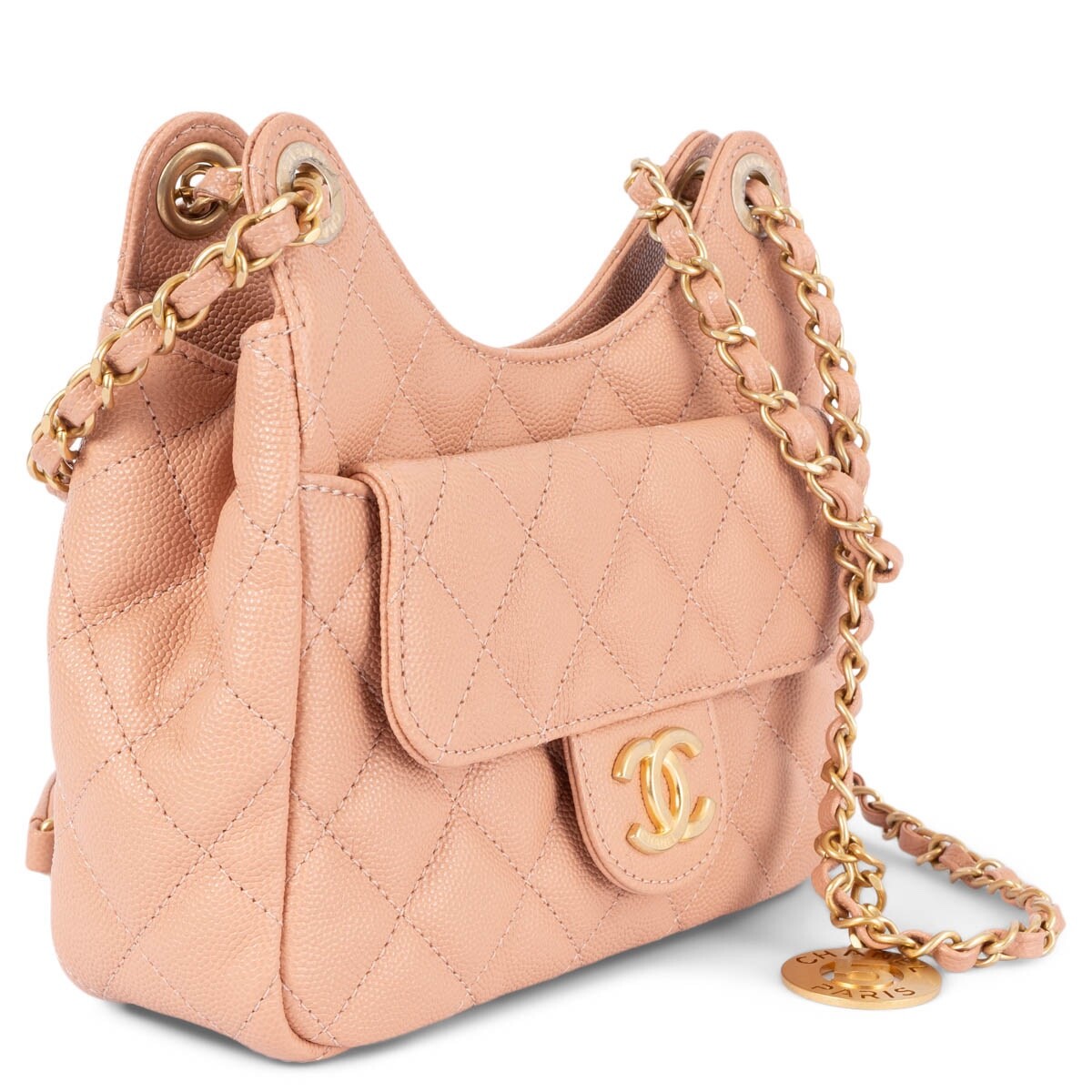 68639 auth CHANEL beige peach leather 2023 23P SMALL WAVY Hobo Bag