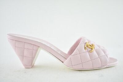 Chanel 22P Light Pink Lambskin Quilted CC Logo Cone Heel Mule