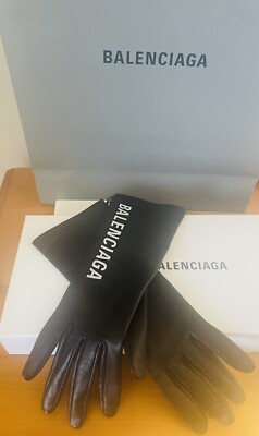 Balenciaga Black Leather Logo Printed Gloves, NWT | eBay