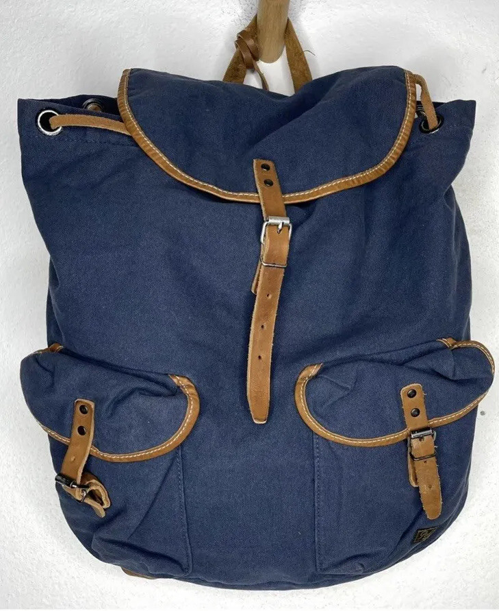 Polo Ralph Lauren Leather Canvas Blue Brown Backpack Shoulder Bag