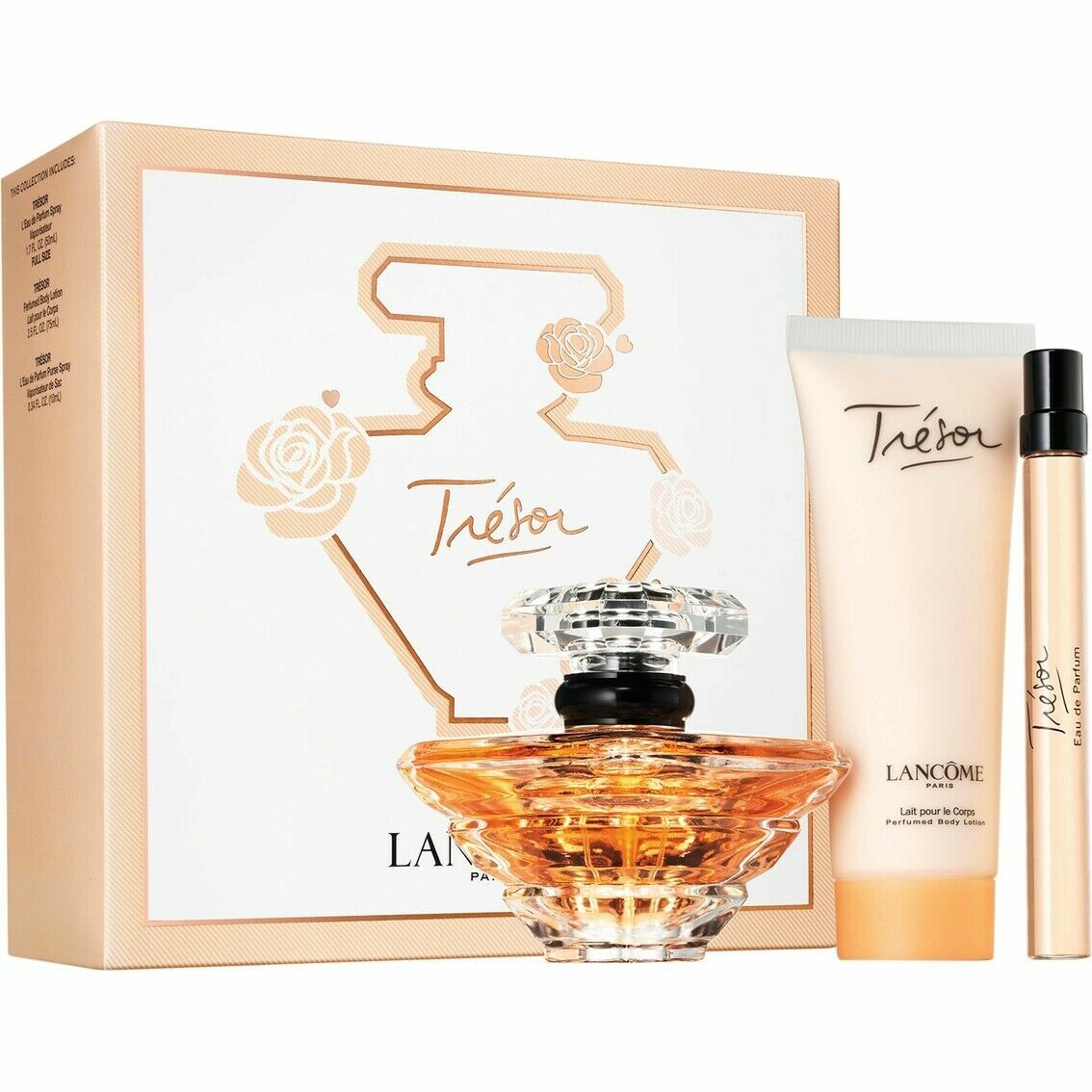 Lancome Tresor Gift Set edp 3.4 oz Spray +0.34oz edp Mini +1.6oz