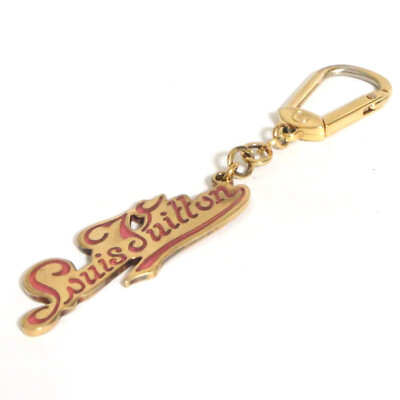 Authentic Louis Vuitton Cursive Logo Bag Charm Key Ring Goldtone