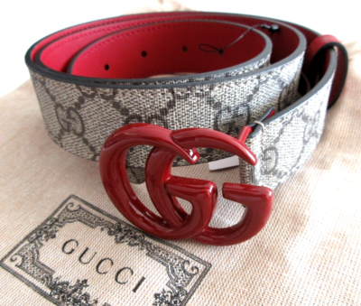 NEW Gucci Marmont Belt GG Logo Red Brown Monogram Canvas 90 | eBay