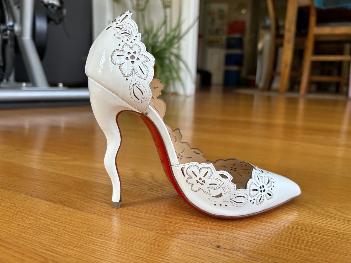 CHRISTIAN LOUBOUTIN Beloved 120 White Patent Floral D'orsay Pumps