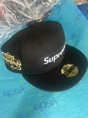 NWT Supreme New Era Black Box Logo Championship Hat Cap 7 3/8 SS25