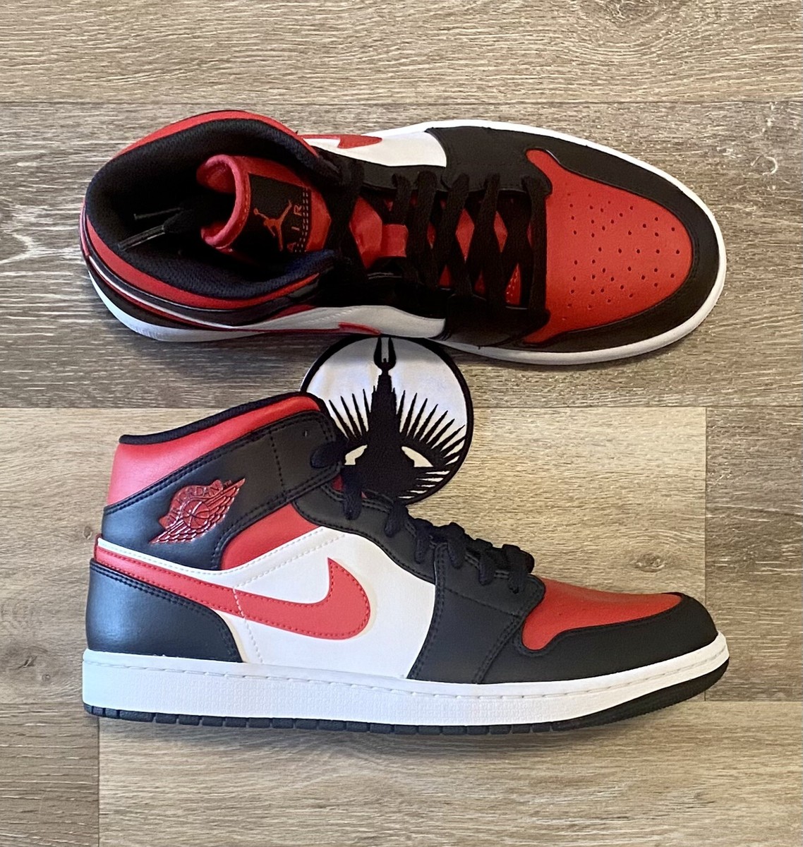 Nike Air Jordan 1 Mid 'Bred Toe' Black White Fire Red 554724-079