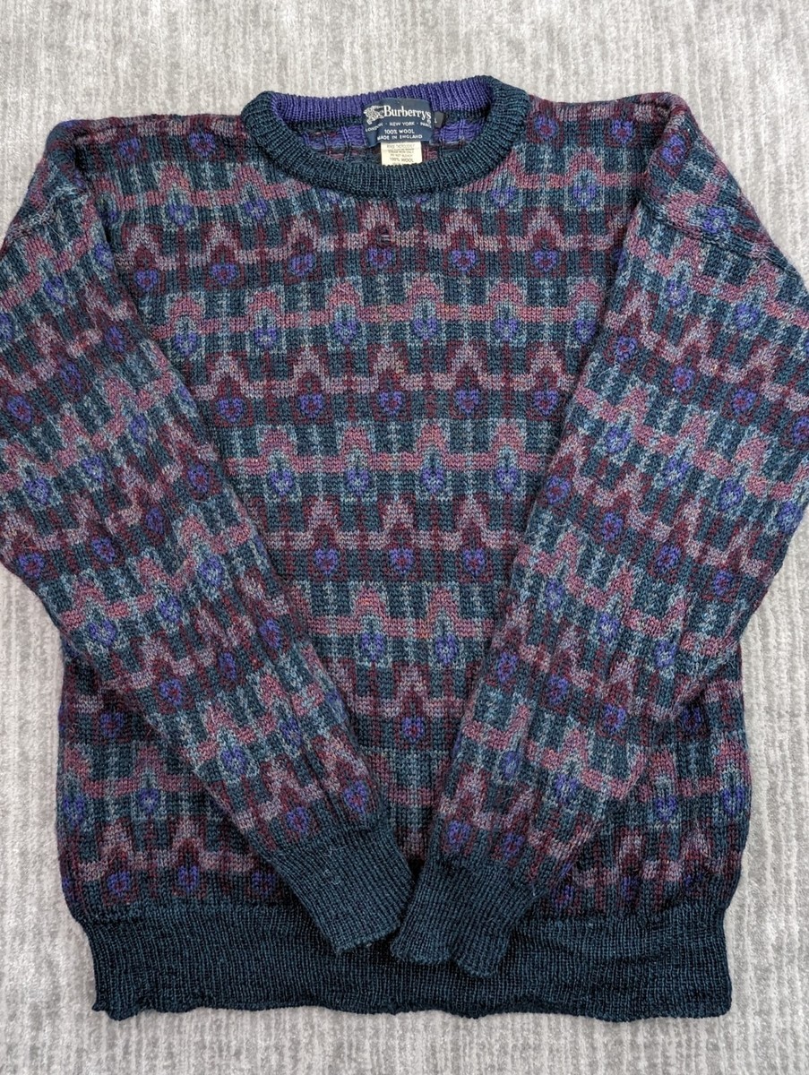 Vintage Burberry 100% Wool Knit Adult Pullover Sweater Size Large